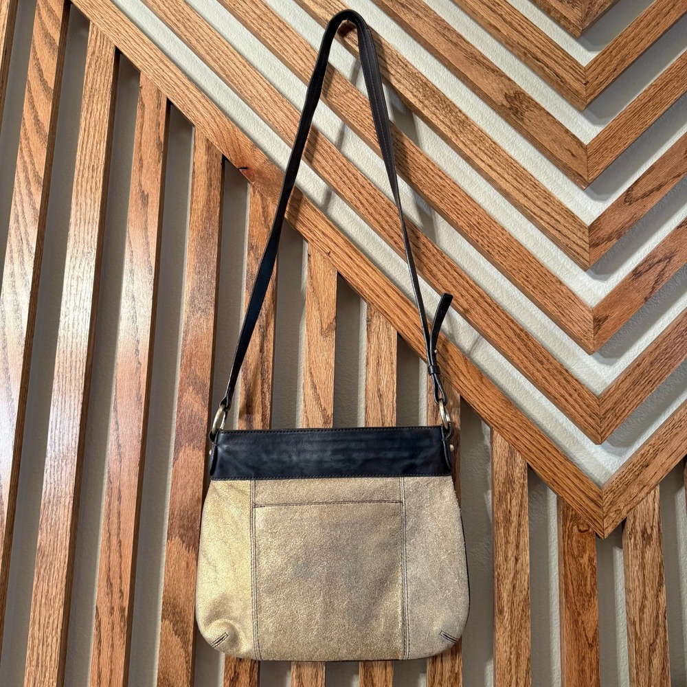 Metallic Boho Liz Claiborne Leather Gold Crossbody Bag Adjustable Strap